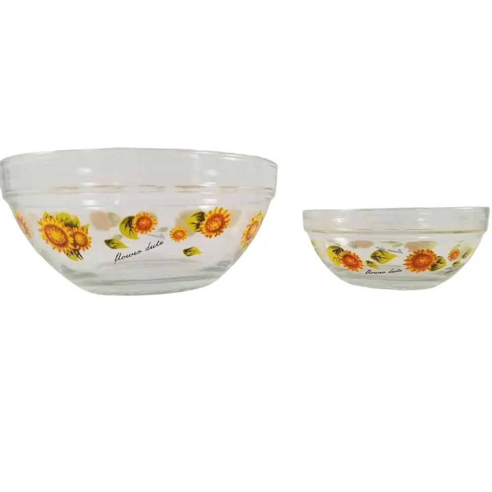 Sunflower Glass Bowl Set Imperial 2 Piece Cereal Fruit Prep Dip Granny Cottage
